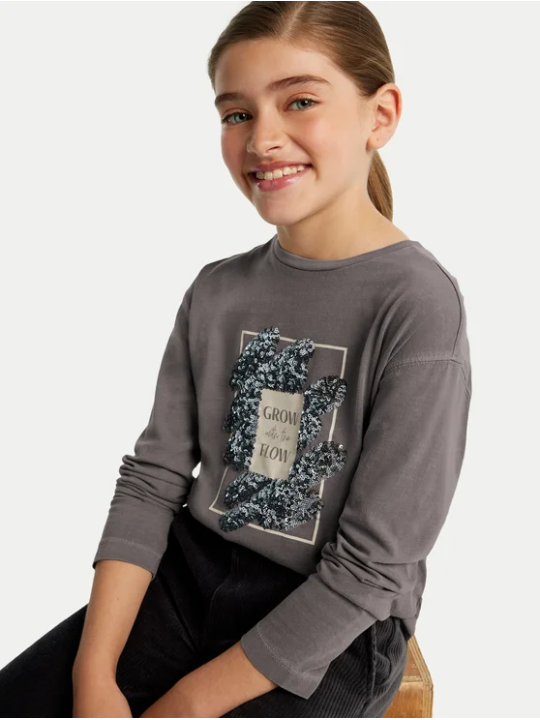 MAYORAL KOSZULKA BLUZKA NA DŁUGI RĘKAW SZARA CEKINY 7010/94