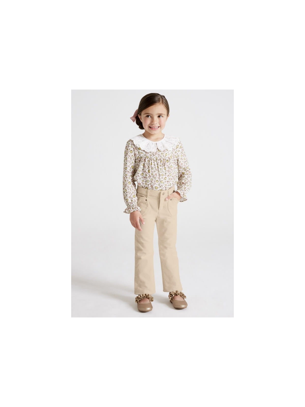 MAYORAL SZTRUKSOWE  SPODNIE DLA DZIEWCZYNKI KREM 4505/59