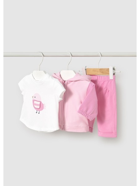MAYORAL NEWBORN KOMPLET BLUZA Z KAPTUREM ROZPINANA BLUZKA NA KRÓTKI RĘKAW LEGINSY RÓŻOWE 1878/56