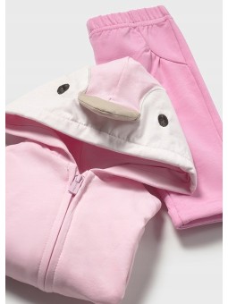 MAYORAL NEWBORN KOMPLET BLUZA Z KAPTUREM ROZPINANA BLUZKA NA KRÓTKI RĘKAW LEGINSY RÓŻOWE 1878/56