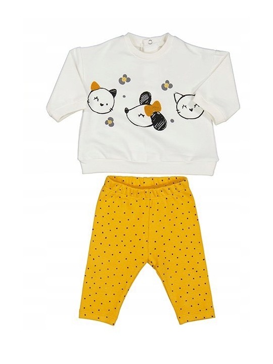 MAYORAL NEWBORN KOMPLET BLUZA KREM LEGINSY ŻÓŁTE W CZARNE KROPKI KOMPLET006