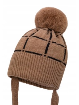 JAMIKS CZAPKA ZIMOWA DLA DZIECKA BRĄZ  Z POMPONEM WIĄZANA DAGGET II