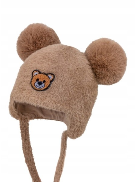 JAMIKS CZAPKA ZIMOWA DLA DZIECKA BRĄZ  Z POMPONAMI WIĄZANA AMPIO IIA