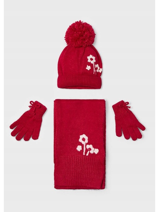 MAYORAL KOMPLET CZAPKA SZAL RĘKAWICZKI CZERWONY  10110/72