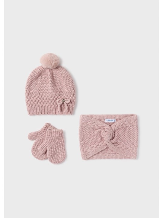 MAYORAL KOMPLET CZAPKA KOMIN RĘKAWICZKI RÓŻ  10014/38
