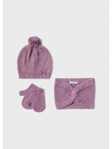 MAYORAL KOMPLET CZAPKA KOMIN RĘKAWICZKI WRZOS FIOLET 10014/40