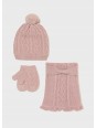 MAYORAL KOMPLET CZAPKA SZAL RĘKAWICZKI PUDROWY RÓŻOWY 10016/45