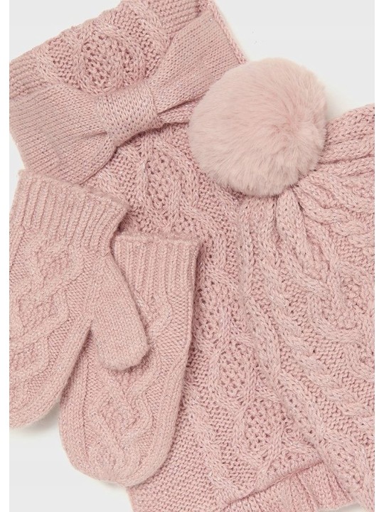 MAYORAL KOMPLET CZAPKA SZAL RĘKAWICZKI PUDROWY RÓŻOWY 10016/45